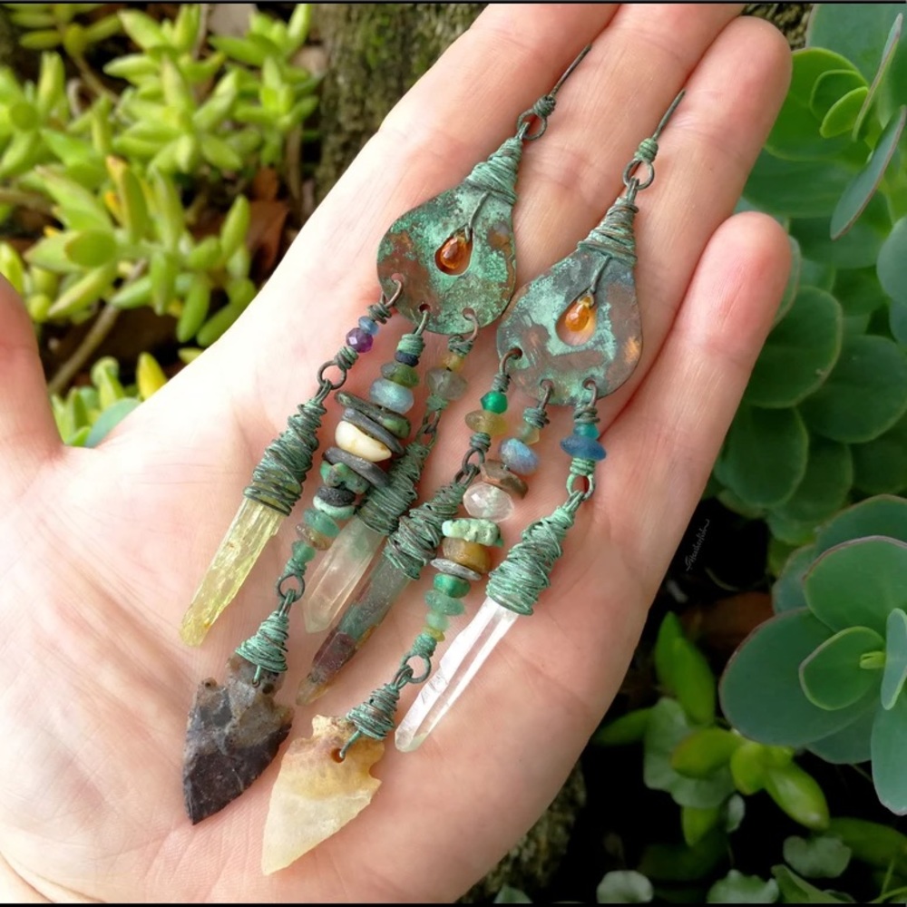 Boho earthy patina copper earrings
